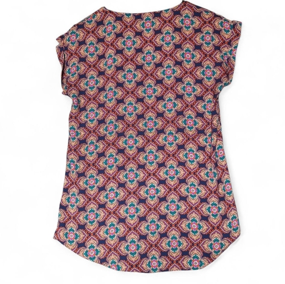 Express Womens Floral Mandala Zip Front V-Neck Blouse Size Small Boho Purple Top - Picture 2 of 10